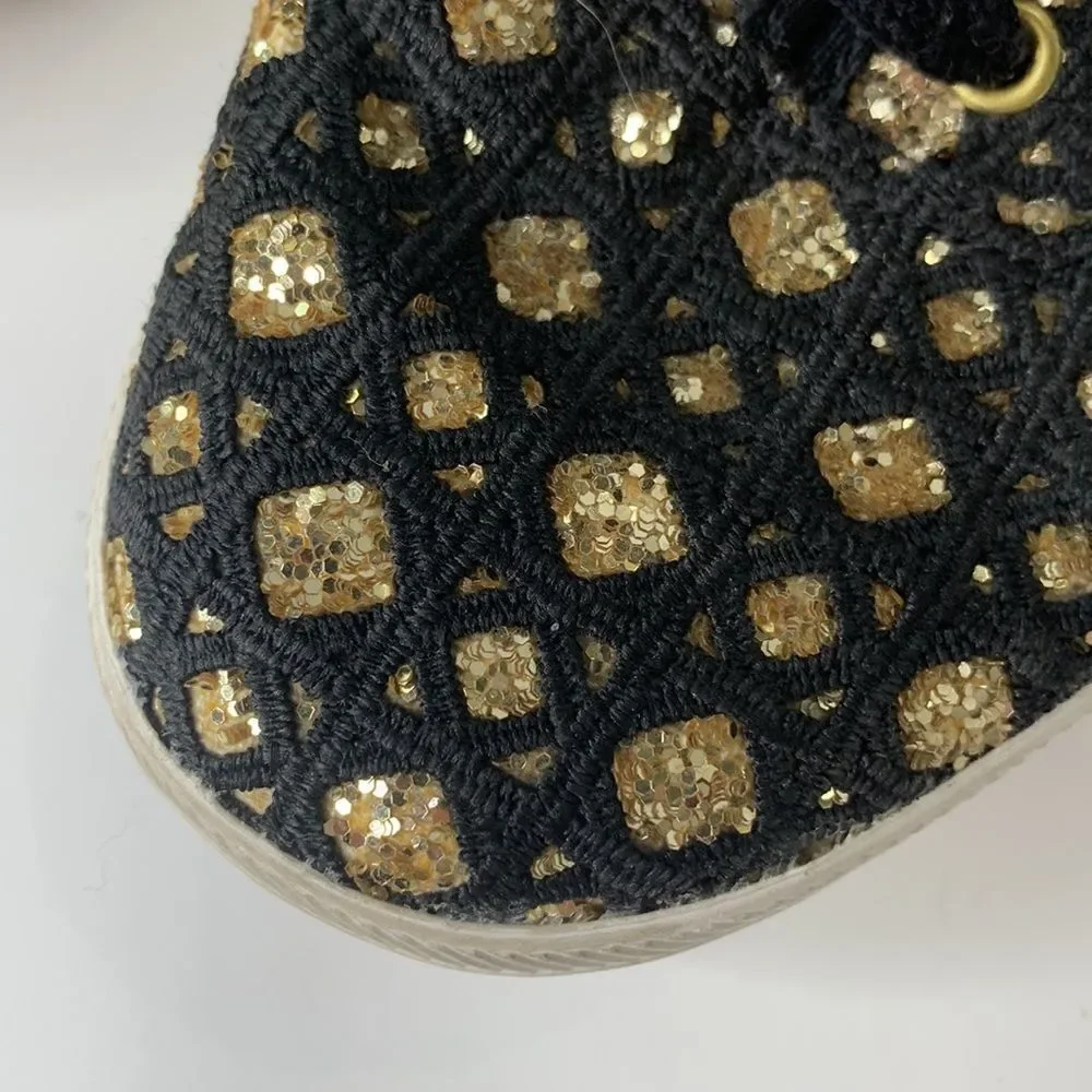 Keds by Kate Spade black woven gold glitter sneakers - Picture 7 of 10